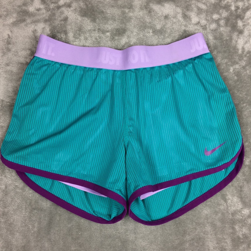 Nike Running Shorts Women Medium 2 in 1 Training Teal Mesh‎